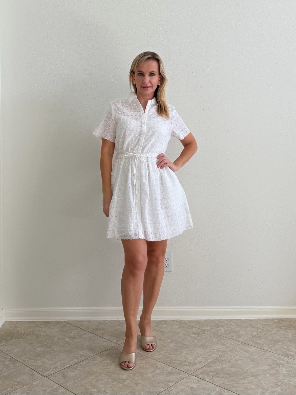 J.Crew Mini Cerise Eyelet Cotton Poplin Shirt Dress White Size 8 NWT